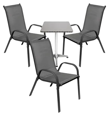 Image de set de balcon 4 pièces Bistro table + 3 chaises empilables 60x60xH70cm