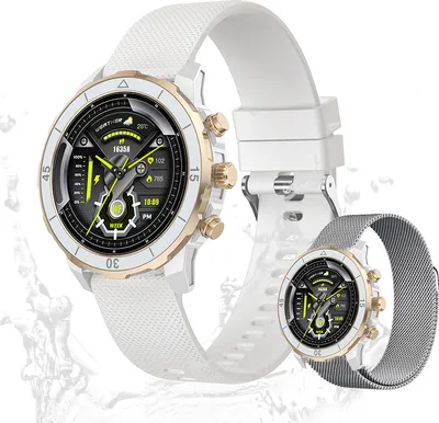 Produktbild von Valdus Damen Smartwatch Fitness-Tracker mit Telefonfunktion, IP68 wasserdicht, Herzfrequenzsensor, SpO2 Schrittzähler & umfangreiche Funktionen – Weiß