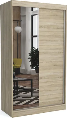 Produktbild von Kleiderschrank JOHN SONOMA, 120x60x215 cm – mit Schiebetüren & Spiegel, Kleiderstange & Regalfächer, Schlafzimmerschrank, Garderobenschrank, Modern