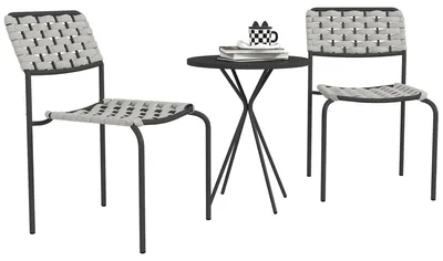 Image de Ensemble de salon en polyrotin - Ensemble de table et chaises - Ensemble pour balcon - Mobilier d'extérieur - Ensemble de salon pour 2 personnes - Polyrotin gris