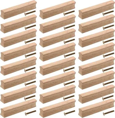 Image de Lot de 24 poignées en bois de 130 mm - Vis incluses - Pour portes, tiroirs, armoires - Pour bureaux, cuisines et décoration d'intérieur.