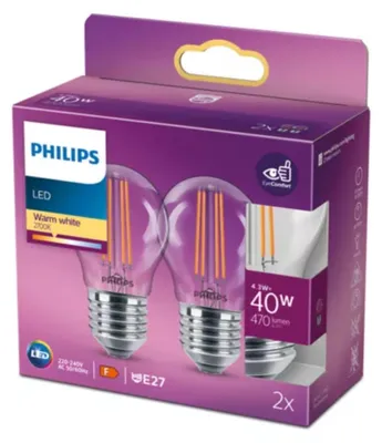 Productafbeelding van Philips 8718699763893, 4,3 Watt, 40 Watt (equivalent), E27 fitting, 470 lumen, 15.000 uur, Warm wit