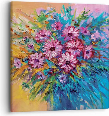 Produktbild von Bild auf Leinwand - Leinwandbild - Einteilig - Blumenstrauß Blumen Öl - 40x40cm - Wand Bild - Wanddeko - Wandbilder - Leinwanddruck - Bilder - Wanddekoration - Leinwand bilder - AC40x40-4533