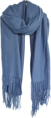 Produktbild von Eleganter Modeschal mit Fransen- Halstuch für Damen 75x180 cm Smokeblau