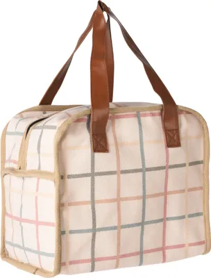 Produktbild von Kühltasche Kühl Box Tasche Thermo Campingtasche Picknicktasche Isoliertasche Karo Baumwolle 11 Liter Creme