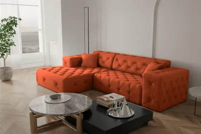 Produktbild von Ecksofa Designersofa CHANTAL in Stoff Opera Velvet Orange Ottomane Links