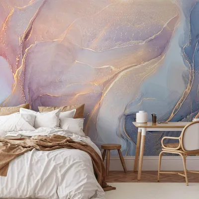 Produktbild von Selbstklebende Folie Fototapete - Pink and Blue Marble - Abstract Watercolour With Gold Accent 392x280 cm Muster f-B-10087-a-a