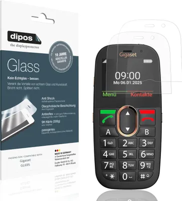 Produktbild von 2x Schutzfolie für Gigaset GL695 matt - Anti-Shock 9H Folie dipos Glass Kunststoffglas