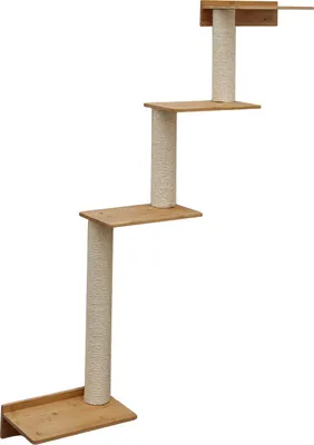 Imagen del producto de Árbol rascador de pared de 143 cm con 4 plataformas para gatos, fabricado en sisal y diseñado para montaje en la pared