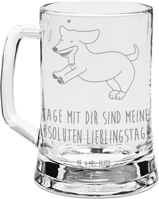 Produktbild von Mr. & Mrs. Panda Krug Hund Dackel - Transparent - Geschenk, Sprüche, Gravur Bierkrug, Seidel, Humpen, Süß, Dachshund, Mit, Glaskrug