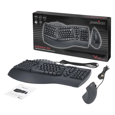 Produktbild von Perixx PERIDUO-512 DE B Kabelgebunden Tastatur, Maus-Set Ergonomisch QWERTZ Schwarz (12321)