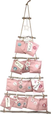 Produktbild von Frau WUNDERVoll® DIY Adventskalender Weihnachtsbaum rosa Papiertüten, Ziffern pastell, Höhe ca 110 cm / Holz Leiterbaum Adventskalender Weihnachten Advent Deko Tannenbaum Wanddekoration