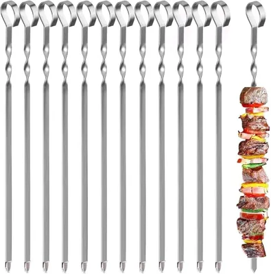 Zdjęcie produktu dla Szaszłyki grillowe ze stali nierdzewnej, 39 cm, 12 sztuk, do mięsa i warzyw