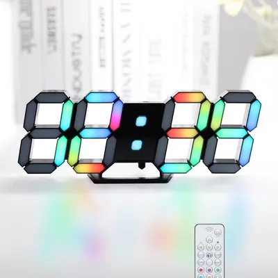 Digitale Neon-LED-Wanduhr 24,6 cm, RGB, schwarz, mit Fernbedienung