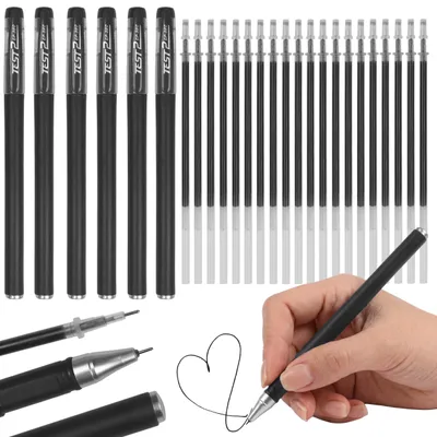 Produktbild von 6 schwarze Gelstifte im Set mit 20 Ersatzminen, schnelltrocknende Tinte, 0,5 mm