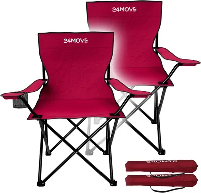 Produktbild von 24MOVE® Campingstuhl Faltstuhl, 2er Set, schwarz, mit Getränkehalter und Tragetasche Outdoor, faltbar max. 100kg, Angerstuhl, Klappstuhl