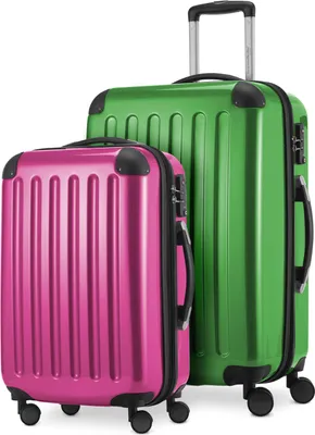 Produktbild von Alex - 2er Set Handgepäck + Mittelgroßer Koffer, Kofferset Resekofffer Trolleys Hartschale Polycarbonat glänzend,Grün-Magenta