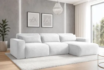 Image de AX LIVING Canapé d'angle convertible Ruyam Blanc perle Canapé D
