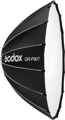 Zdjęcie produktu dla Godox QR-P90T, 90 cm (35,4 cala), paraboliczna softbox z szybkim systemem mocowania, profesjonalna, składana softbox z standardowym mocowaniem Bowen oraz dyfuzorami, idealna do fotografii, studia, sesji zdjęciowych, portretów i transmisji na żywo