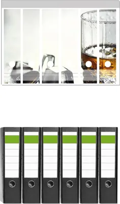 Produktbild von Wallario 6 Stück breite Ordner inkl. Klebeetiketten mit Motive Whiskey on the Rocks -  Set mit Rückenschildern / Ordnerrücken Stickern