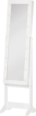 Produktbild von HOMCOM Spiegel-Schmuckkästchen, stehender Schmuckschrank mit 16 LED-Leuchten und verstellbarem Winkel, Schmuck-Organizer mit Regalen, Ringschlitzen, 36 x 30 x 136 cm, warmweiß