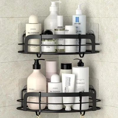 Image de Panneaux d'angle de douche noirs en acier inoxydable, 2 pièces, autocollants