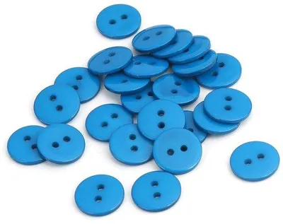 Produktbild von 25 Stück Knöpfe in der Farbe Blau, mit einem Durchmesser von 15 mm und 2 Löchern