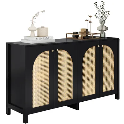 Productafbeelding van Dressoir. Modern opbergmeubel met 4 deuren van kunststof riet, 6 opbergvakken met 4 verstelbare legplanken