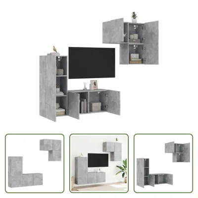 Produktbild von The Living Store 4-tlg. Wohnwand Betongrau Holzwerkstoff