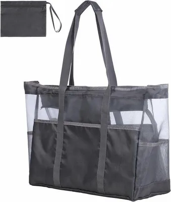 Produktbild von Große Strandtasche für Familie - XXL-Größe, großes Modell mit Reißverschluss, falten Sie zusammen, grau