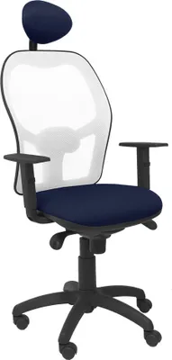 Productafbeelding van Stoel Jorquera, wit netweefsel, zitgedeelte in "Bali blauw" met verstelbare hoofdsteun