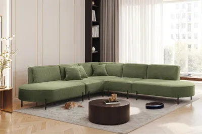 Produktbild von Ecksofa Designersofa VALENCIA in Stoff Quelle Hellgrün Universal