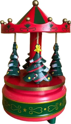Produktbild von Karussell-Spieluhr, drehbar, pferdeförmige Spieluhr mit 4 Weihnachtsbäumen, musikalischem Karussell, spielt „Frohe Weihnachten“ als Weihnachts- und Geburtstagsgeschenk