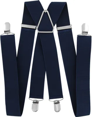 Immagine prodotto di bretelle axy da uomo larghe 3,5 cm con 4 robusti fermagli a forma di X regolabili in lunghezza abbigliamento da matrimonio-business-blu scuro