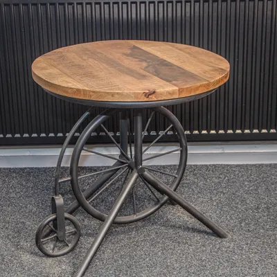 Produktbild von Beistelltisch 1 Rad | Holz und Eisen, schwarz | H.55,5 × B.60 cm