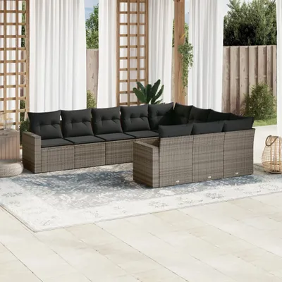 Produktbild von Design 10-tlg. Garten-Sofagarnitur mit Kissen Grau Poly Rattan, Gartensofas 2024 Neu