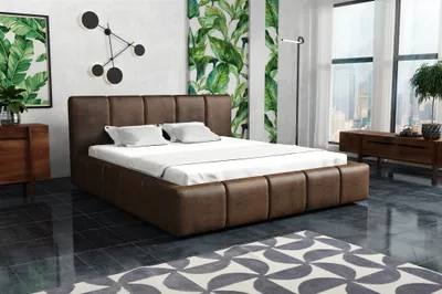 Productafbeelding van Gestoffeerd bed, tweepersoonsbed, model GENUA, complete set, 120x200 cm, stof Gobi, bruin