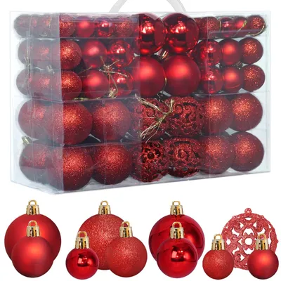 Weihnachtskugeln 100er Set, 3/4/6 cm, rot, Kunststoff