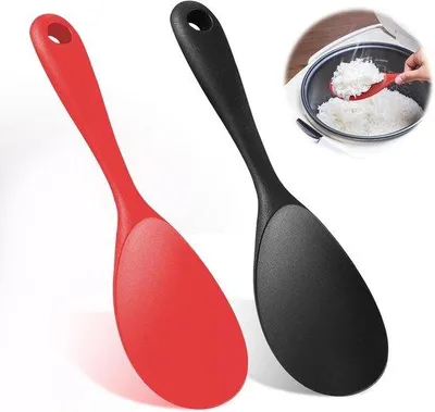 Image de Ibenzoa® : Lot de 2 cuillères en silicone pour la cuisine – résistantes à la chaleur jusqu'à 232°C, flexibles, anti-rayures et lavables au lave-vaisselle, avec des manches ergonomiques