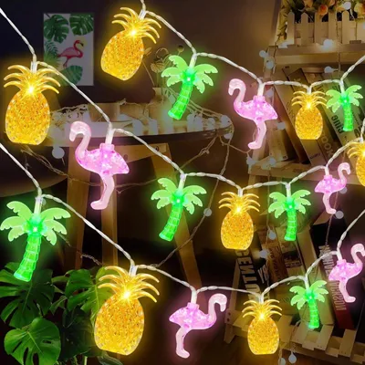 Tropische Lichterkette, 20 LED, 3 m, Ananas, Flamingo, Palme