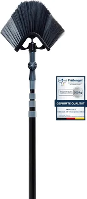 Produktbild von Neustanlo | Eckbesen mit Teleskop | 4,25 Meter | mit Schraubgewinde | Kunststoffborsten | Farblich Sortiert | Dachrinnenbesen Dreieckbesen mit Teleskopstange