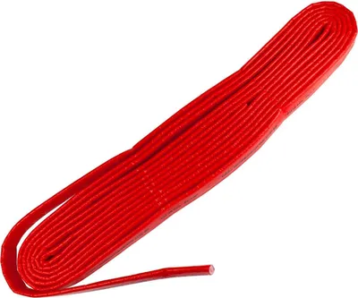 A red, flat, coiled electrical insulation tube on a white background.