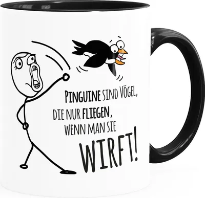 Produktbild von Kaffee-Tasse Pinguin Vogel fliegen sarkastischer Spruch Bürotasse lustige Kaffeebecher MoonWorks® 2 Seiten schwarz Keramik-Tasse