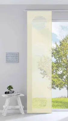 Produktbild von Moderner Flächenvorhang Raumtrenner Schiebegardine »Kreis« HxB 245x60 cm Creme aus hochwertigem Ausbrenner-Stoff mit Paneelwagen Beschwerungsstange, 85612