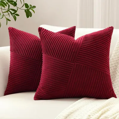 Produktbild von Cord Kissenbezüge 2er Set Windmühlenstreifen Burgund 40x40cm