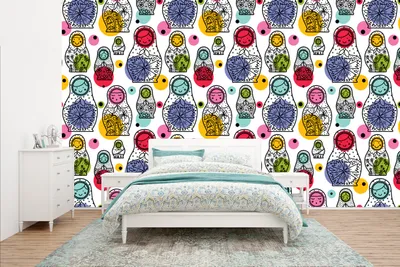 Produktbild von MuchoWow® Fototapete für Wohnzimmer oder Schlafzimmer Wandtapete Vinyl Motivtapete Matroschka - Schnittmuster - Baby - 400x240 cm - Gemustert
