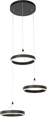 Produktbild von Qazqa Esstisch led Design Pendelleuchte, Pendellampe - Lyani - Schwarz, Rund, 3000K, warmweiß, dimmbar, 3-flammig, 62cm, Ideal als Esszimmerlampe, Bürolampe und Wohnzimmerlampe