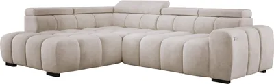 Obrázek produktu pro DomoHome Volně stojící rohová pohovka Ombo 297x137cm, tvar L, BEIGE s funkcí spaní 125x193cm, pohovka s nastavitelným opěradlem, Salvador strukturovaná látka, nastavitelná opěrka hlavy