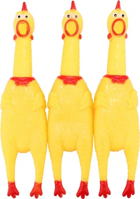 Produktbild von Screaming Chicken Hundespielzeug, gelbes Quietschhuhn aus Gummi, Neuheit und langlebiges Gummihuhn für Hunde, Gummihühner im 3er-Pack
