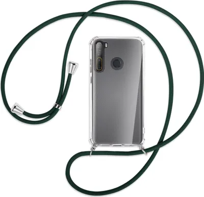 Produktbild von Handykette Backcover-Schutzhülle mit Band (Metall silberfarben) für HTC Desire 20 Pro - dunkelgrün